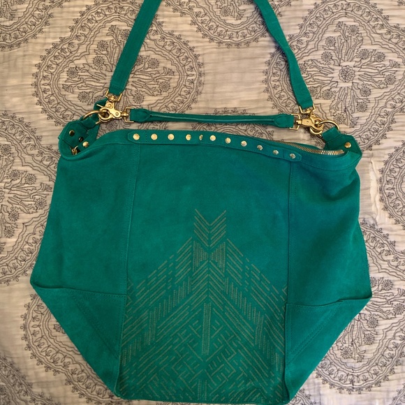 Cynthia Vincent Emerald Green Suede Boho Handbag - Picture 2 of 13